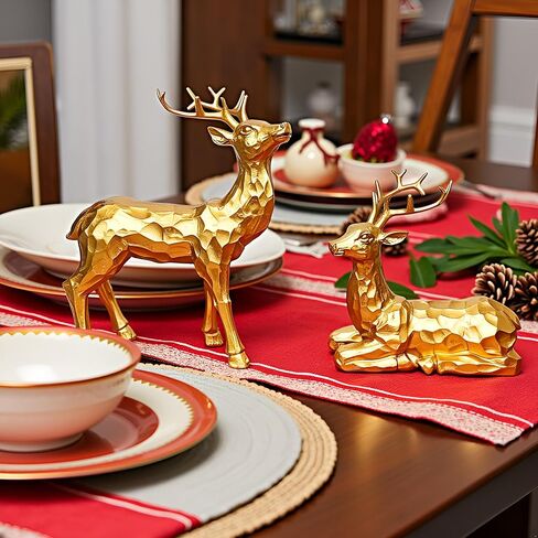 Reindeer Christmas Decoration, 2PCS Deer Christmas Decor, Reindeer Figurines for Christmas Decor, Small Decorative Deer Figurines for Indoor Christmas Table Mantle Decorations (Pine Cone White) in Saudi Arabia