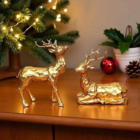 Reindeer Christmas Decoration, 2PCS Deer Christmas Decor, Reindeer Figurines for Christmas Decor, Small Decorative Deer Figurines for Indoor Christmas Table Mantle Decorations (Pine Cone White) in Saudi Arabia