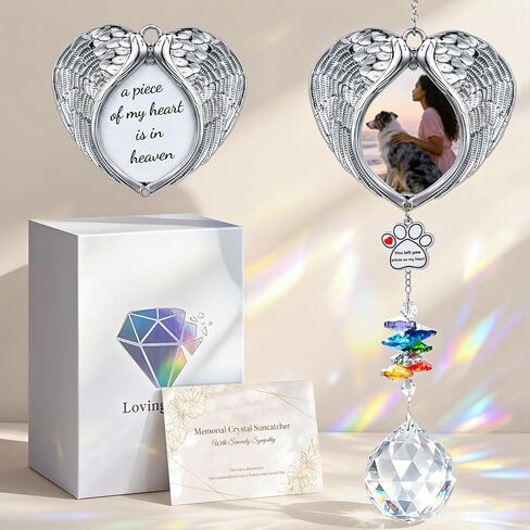 الحيوانات الأليفة التذكارية Suncatcher، هدية تذكارية للكلاب مع صورة شخصية، زخرفة تعاطف الحيوانات الأليفة مع فقدان الحيوانات الأليفة مع تصميم فريد على شكل قلب وجناح الملاك، تذكار الكلاب والقطط لمحبي الحيوانات الأليفة in Saudi Arabia