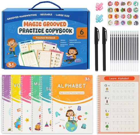 Grooved Handwriting Practice Workbooks, Reusable Magic Grooved Writing Practice Copybook, Letter Tracing Book for Adults(6 Books) in Kuwait