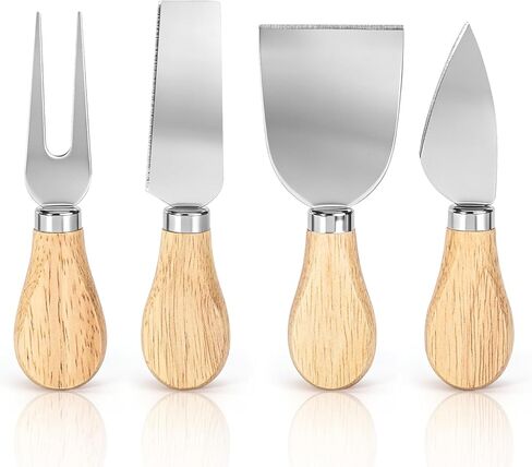 Cheese Knives Set with Wood Handle, Premium 4 PCS Mini Oak Wooden Cheese Knife for Charcuterie and Cheese Spread, Stainless Steel Cheese Slicer, Butter Cutter, Perfect tool for the Kitchen in Saudi Arabia