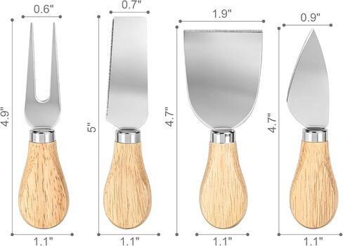 Cheese Knives Set with Wood Handle, Premium 4 PCS Mini Oak Wooden Cheese Knife for Charcuterie and Cheese Spread, Stainless Steel Cheese Slicer, Butter Cutter, Perfect tool for the Kitchen in Saudi Arabia