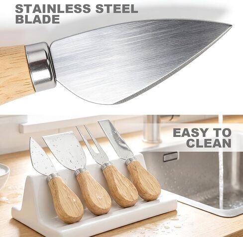 Cheese Knives Set with Wood Handle, Premium 4 PCS Mini Oak Wooden Cheese Knife for Charcuterie and Cheese Spread, Stainless Steel Cheese Slicer, Butter Cutter, Perfect tool for the Kitchen in Saudi Arabia