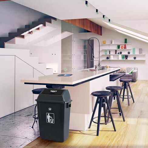 سلة مهملات بغطاء علوي متأرجح للمطبخ سعة 18 جالون، 4 عبوات من سلة المهملات البلاستيكية مع غطاء متأرجح للمطبخ، رمادي in Kuwait