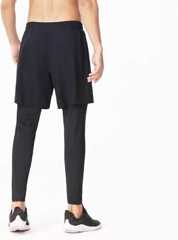 Men's 2-in-1 Athletic Shorts, with Leggings, Quick Dry Lightweight Sportswear, for Running, Gym, and Fitness Training(Black) in Saudi Arabia