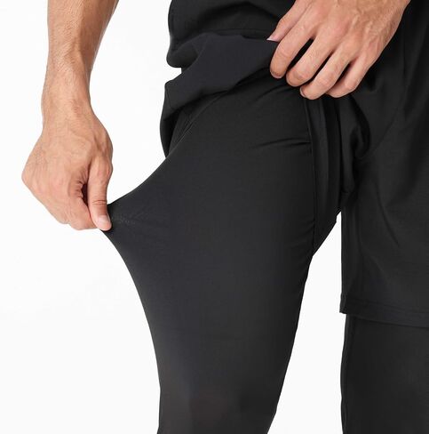 Men's 2-in-1 Athletic Shorts, with Leggings, Quick Dry Lightweight Sportswear, for Running, Gym, and Fitness Training(Black) in Saudi Arabia