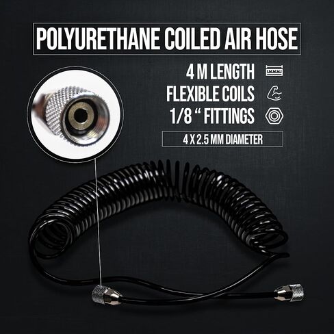 NO-NAME Brand 1/8" - 1/8" خرطوم هواء ملفوف من البولي يوريثين الأسود (4 م) in Kuwait