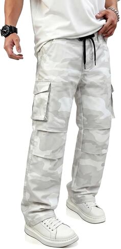 GINGTTO Baggy Cargo Pants Men Camo Wide Leg Fashion Y2K Loose Fit Streetwear Drawstring Stretch in Saudi Arabia