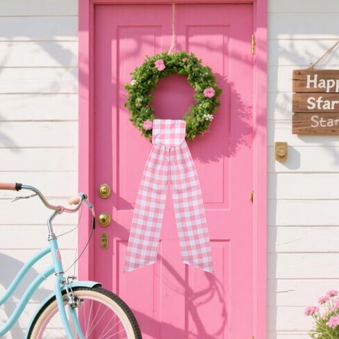 Blue Plaid Wreath Sash - 2 Pcs Stripe Wreath Sashes for Front Door Baby Shower, 60 Inch Wreaths Sash for Doorway Window Wall Home Decor Indoor Outdoor in Saudi Arabia