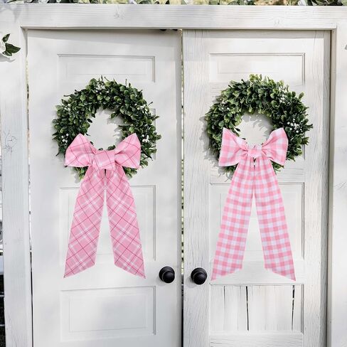 Blue Plaid Wreath Sash - 2 Pcs Stripe Wreath Sashes for Front Door Baby Shower, 60 Inch Wreaths Sash for Doorway Window Wall Home Decor Indoor Outdoor in Saudi Arabia