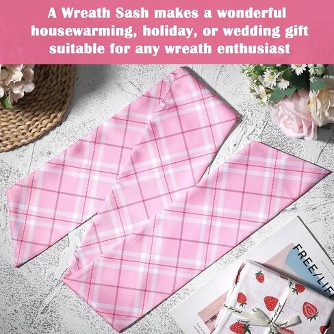 Blue Plaid Wreath Sash - 2 Pcs Stripe Wreath Sashes for Front Door Baby Shower, 60 Inch Wreaths Sash for Doorway Window Wall Home Decor Indoor Outdoor in Saudi Arabia