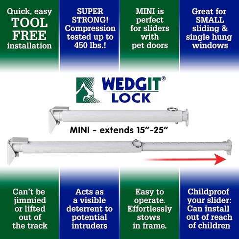 White Mini Twist Tight Security Bar Small Size Extends 15" to 25" Sliding Glass Door Pet Door Panel Lock – Single Hung & Sliding Window Locks in Saudi Arabia