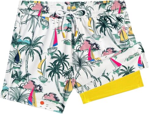 Mens 5.5 Inch Swim Trunks with Mesh Liner Quick Dry Swim Shorts Fashion Print,Zipper Pockets Beach Shorts in Saudi Arabia