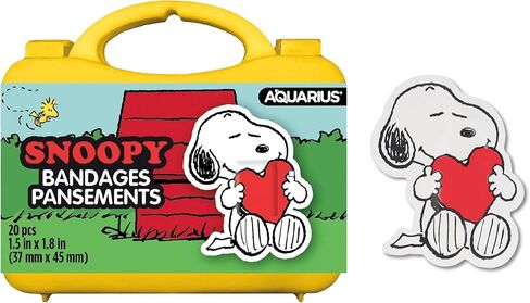 AQUARIUS Peanuts Snoopy Adhesive Bandages – 20 Count Cartoon Snoopy Bandages in Travel Case, Kids First Aid Supplies, Latex-Free Nonstick Sterile Plasters for Minor Cuts in Saudi Arabia