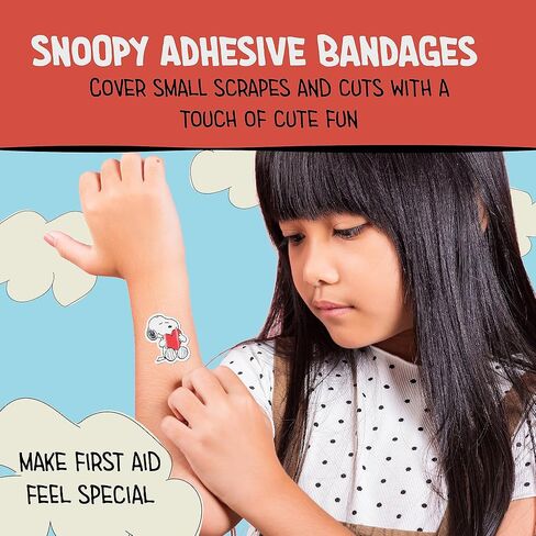 AQUARIUS Peanuts Snoopy Adhesive Bandages – 20 Count Cartoon Snoopy Bandages in Travel Case, Kids First Aid Supplies, Latex-Free Nonstick Sterile Plasters for Minor Cuts in Saudi Arabia