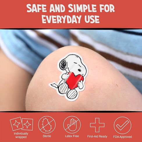 AQUARIUS Peanuts Snoopy Adhesive Bandages – 20 Count Cartoon Snoopy Bandages in Travel Case, Kids First Aid Supplies, Latex-Free Nonstick Sterile Plasters for Minor Cuts in Saudi Arabia