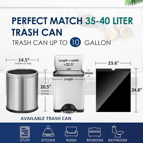 10 جالون (يناسب 30-35 لتر) 120 كيس قمامة برباط من RayPard، أكياس قمامة المطبخ متوسطة الحجم وبطانات سلة المهملات للمنزل والمكتب وأكياس النفايات السكنية الخفيفة في الهواء الطلق، أسود in Kuwait