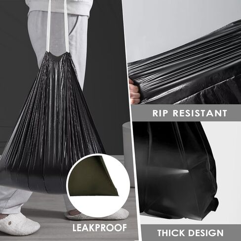 10 جالون (يناسب 30-35 لتر) 120 كيس قمامة برباط من RayPard، أكياس قمامة المطبخ متوسطة الحجم وبطانات سلة المهملات للمنزل والمكتب وأكياس النفايات السكنية الخفيفة في الهواء الطلق، أسود in Kuwait