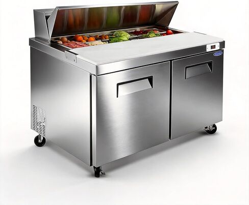 60" W Commercial Sandwich Salad Prep Table Refrigerator for Restaurant Bar Shop, Stainless Steel Sandwich Prep Table with 16 Pans, 18 Cu.Ft Capacity, Auto Defrost, Digital Temp Control, Low Noise in Saudi Arabia