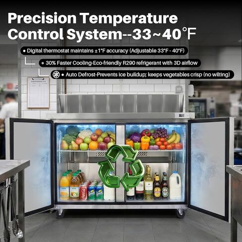 60" W Commercial Sandwich Salad Prep Table Refrigerator for Restaurant Bar Shop, Stainless Steel Sandwich Prep Table with 16 Pans, 18 Cu.Ft Capacity, Auto Defrost, Digital Temp Control, Low Noise in Saudi Arabia