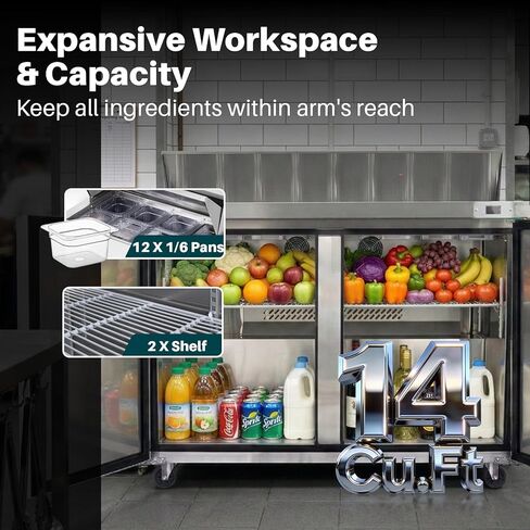 60" W Commercial Sandwich Salad Prep Table Refrigerator for Restaurant Bar Shop, Stainless Steel Sandwich Prep Table with 16 Pans, 18 Cu.Ft Capacity, Auto Defrost, Digital Temp Control, Low Noise in Saudi Arabia