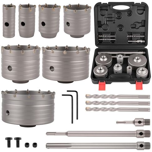 Luney 20PCS Concrete Hole Saw Kits, 30 40 50 65 80 100 110MM, Hole Saw Tool Set with 3 Core Drill Bits & SDS Plus & Max Shank for Concrete Cement Brick Stone Wall Drilling, Concrete Core Drill Bit Set in Kuwait