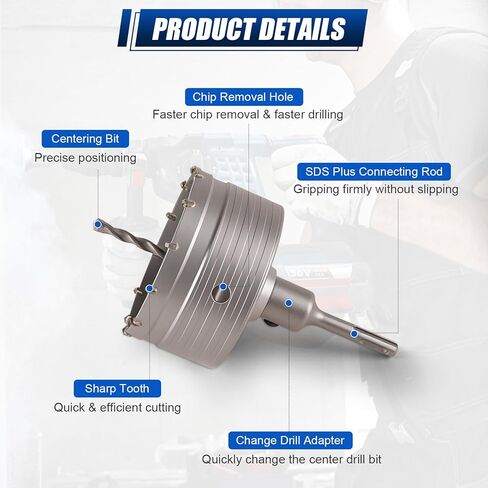 Luney 20PCS Concrete Hole Saw Kits, 30 40 50 65 80 100 110MM, Hole Saw Tool Set with 3 Core Drill Bits & SDS Plus & Max Shank for Concrete Cement Brick Stone Wall Drilling, Concrete Core Drill Bit Set in Kuwait