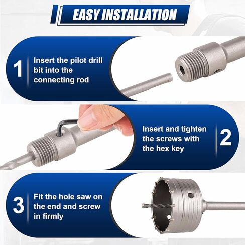 Luney 20PCS Concrete Hole Saw Kits, 30 40 50 65 80 100 110MM, Hole Saw Tool Set with 3 Core Drill Bits & SDS Plus & Max Shank for Concrete Cement Brick Stone Wall Drilling, Concrete Core Drill Bit Set in Kuwait