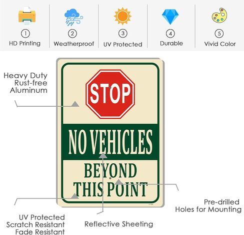 Stop No Vehicles Beyond This Point Sign No Traffic Entry Allowed 14" x 10" With 35" Long Metal Stake Private Property Driveway Road No Trespassing With Stand Aluminum Outdoor Yard Business Home in Saudi Arabia