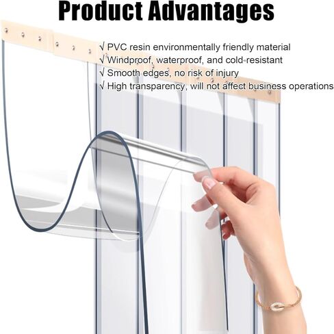 باب ستارة من شريط PVC الشفاف - شرائط أبواب إعصار معزولة لمحلات السوبر ماركت والمستودعات والجراجات والحظائر (W105xH280cm/41.34x110.2in) - حل مقاوم للعوامل الجوية وموفر للطاقة in Kuwait