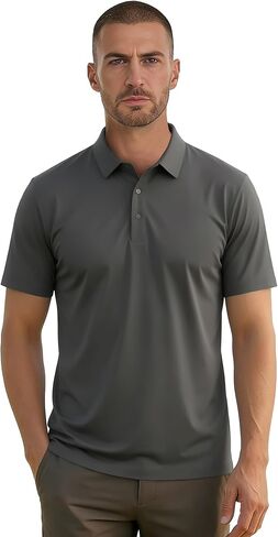 قميص بولو رياضي منقوش وسهل للرجال بملمس قطني ناعم - قميص أداء مع حاشية مربوطة بقبضة نشطة - مطاط في 4 اتجاهات in Kuwait