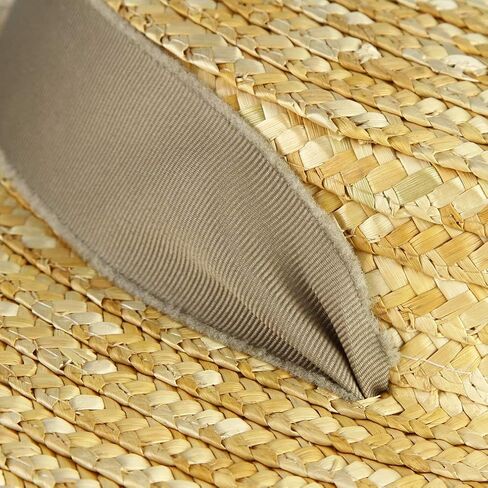 Jelord Women Vintage Boater Straw Hat Wide Brim Flat Top Floppy Derby Straw Hat Beach Sun Hats with Chin Strap Brim in Saudi Arabia
