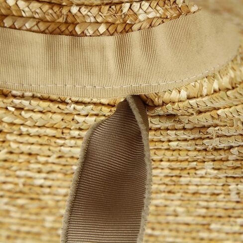 Jelord Women Vintage Boater Straw Hat Wide Brim Flat Top Floppy Derby Straw Hat Beach Sun Hats with Chin Strap Brim in Saudi Arabia