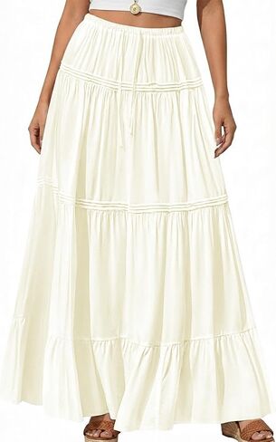 Maxi Skirts for Women Summer Spring 2026 Pleated High Waisted Flowly Skirt Tiered Casual Boho Beach Vacation Clothes in Saudi Arabia