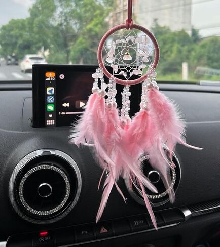 Small Dream Catcher for Car Handmade Boho Hanging Decor for Car Interior Rear View Mirror Feathers Dream Catchers Charms Ornament(Yellow) in Saudi Arabia
