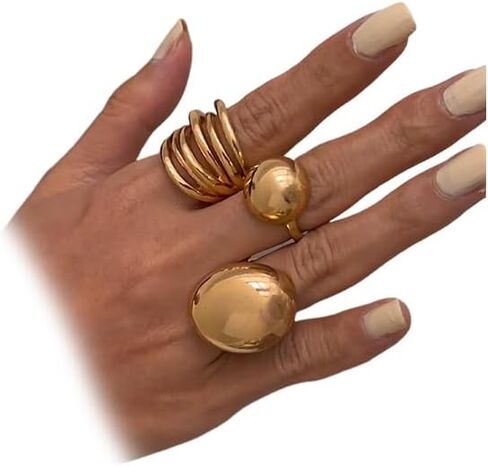 3Pcs Chunky Stacked Gold Dome Knuckle Rings Set for Women,Vintage Geometric Aesthetic Line Statement Finger Rings,Trendy Jewelry Accessories Gifts in Saudi Arabia