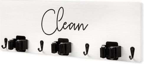 Ilyapa Mop and Broom Holder Wall Mount, Black Wall Hanging Wooden Brooms and Mops Organizer, Kitchen & Laundry Room Broom Hanger Organizer Storage Rack in Saudi Arabia