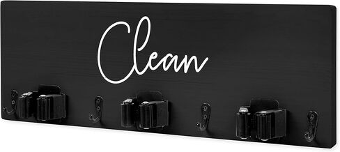 Ilyapa Mop and Broom Holder Wall Mount, Black Wall Hanging Wooden Brooms and Mops Organizer, Kitchen & Laundry Room Broom Hanger Organizer Storage Rack in Saudi Arabia