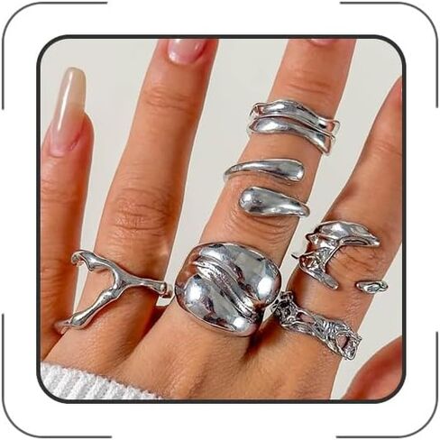 Chunky Gold Rings for Women Stackable Baroque Pearl Knuckle Rings Irregular Geometric Pearls Ring Adjustable Open Statement Ring Set Boho Prom Costumes Fashion Jewelry Accessories in Saudi Arabia