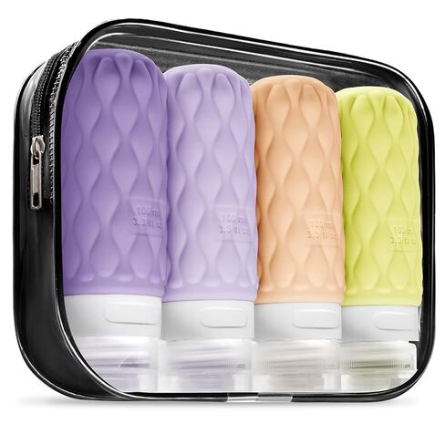 Silicone Travel Bottles for Toiletries 8 Pack Travel Size Toiletries 3.4 oz 1.7 oz, Leakproof Squeeze Travel Size Containers Refillable Cosmetic Jars Set for Shampoo, Conditioner, Creams in Saudi Arabia