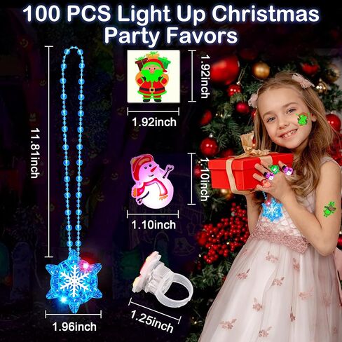 84PCS Christmas Party Favors Glow in The Dark Xmas LED Toys Bulk Christmas Stocking Stuffers Light Up Necklace Bracelet Ring Xmas Treats for Boys Girls Goodie Bag Fillers Classroom Prizes Holiday Gift in Kuwait