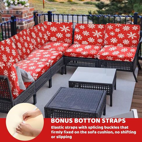 VitalCozy 8 Pcs Winter Snowflake Outdoor Couch Cushion Covers Christmas Stretch Patio Cushion Covers Sofa Seat Slipcovers Replacement Furniture Protector for Armchair Loveseat Holiday Decor(Blue) in Saudi Arabia