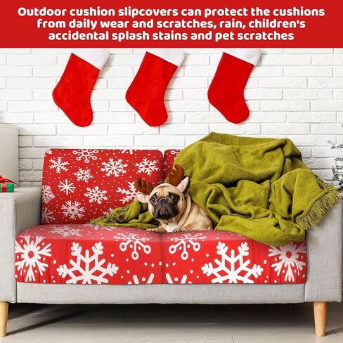VitalCozy 8 Pcs Winter Snowflake Outdoor Couch Cushion Covers Christmas Stretch Patio Cushion Covers Sofa Seat Slipcovers Replacement Furniture Protector for Armchair Loveseat Holiday Decor(Blue) in Saudi Arabia