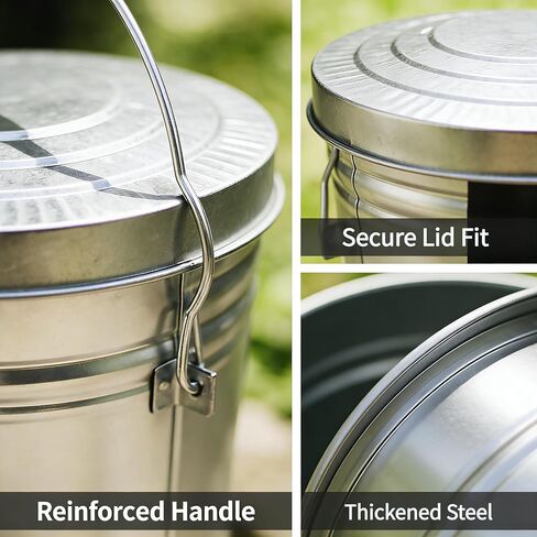 6 Gallon Galvanized Trash Can with Lid, Heavy Duty Metal Waste Basket, Rust-Resistant Steel Body with Handles for Indoor and Outdoor Use, Small Garbage Pail in Saudi Arabia