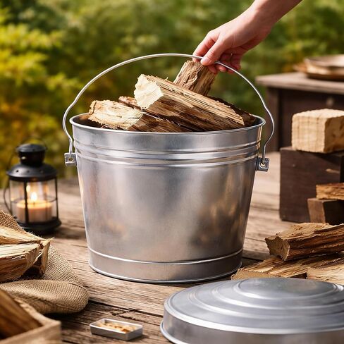 6 Gallon Galvanized Trash Can with Lid, Heavy Duty Metal Waste Basket, Rust-Resistant Steel Body with Handles for Indoor and Outdoor Use, Small Garbage Pail in Saudi Arabia