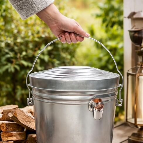 6 Gallon Galvanized Trash Can with Lid, Heavy Duty Metal Waste Basket, Rust-Resistant Steel Body with Handles for Indoor and Outdoor Use, Small Garbage Pail in Saudi Arabia