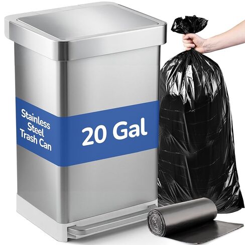 20 Gallon Stainless Steel Large Kitchen Trash Can with Foot Pedal, Soft Close Lid and Trash Bag Retainer Rim in Kuwait