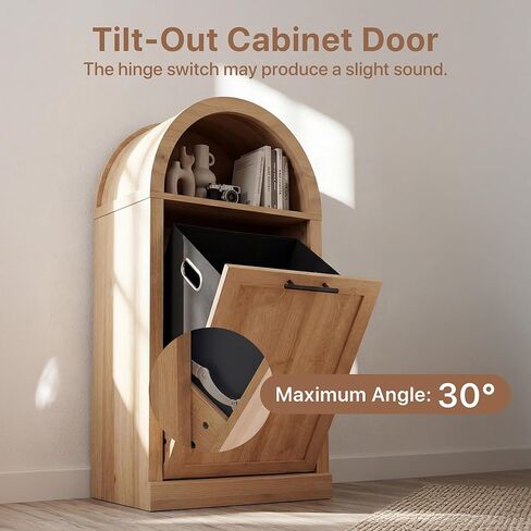 Seang Arched Tilt-Out Trash Can Cabinet,Laundry Hamper Cabinet with Foldable Laundry Basket,Wooden Hidden Garbage Can Cabinets with Metal Handle & Hooks,Natural in Saudi Arabia