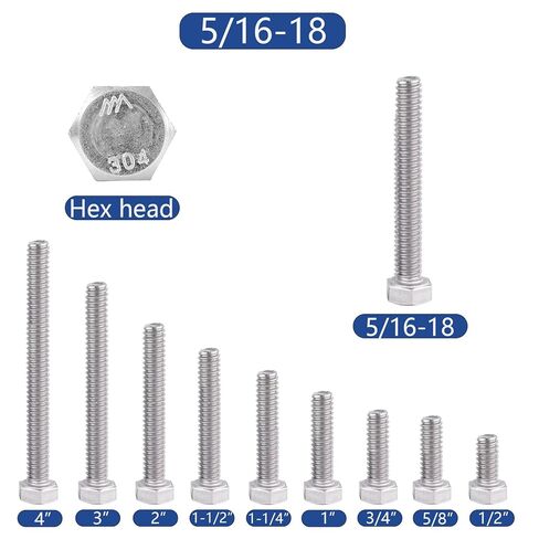 5/16-18 x 1-1/4" Hex Head Screw Bolt (20PCS), Lock Nuts,Flat & Lock Washers Kits,304 Stainless Steel 18-8,Fully Threaded.) in Kuwait