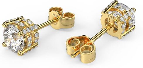 18K Gold Plated Sterling Silver Cubic Zirconia Stud Earrings for Women Men, Simulated Diamond CZ Studs Hypoallergenic Jewelry for Women Men in Saudi Arabia
